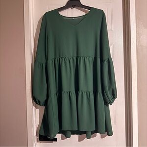 Forest Green Tiered Long Sleeve Mini Dress